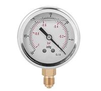 Manomètre à Vide Radial Rempli d' Jauge de Pression Négative -1 à 0 bar (-30 à 0 inHg) Double Échelle Boîtier Acier Inoxydable Raccord Laiton 1/4" BSP pour Pompes à Vide et Systèmes de