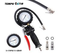 Manomètre de pression des pneus 0-170 psi, manomètre à bain d'huile, résistant aux chocs, tuyau en nylon, testeur de pression de haute précision pour véhicules, contrôle de la pression, adaptateurs SE