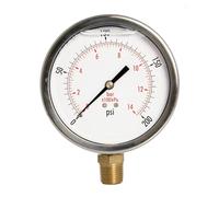 Manomètre de pression d'huile de 4 pouces, boîtier en acier inoxydable, 1/2 pouce NPT, montage inférieur, 0-200 PSI-