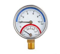 Manomètre de pression et de température à double affichage 0-10 bar 0-120 °C pour chauffage au sol - Manomètre de connexion inférieure en laiton avec filetage 1/8 et 1/4 BSPT (1/4)