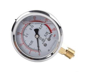 Manomètre rempli 60 mm M14 x 1,5 double échelle Mpa Psi pour hydraulique eau huile gaz pour vide robuste amortit les vibrations résistant à la température Argenté manomètre industriel (0~0,25 MPa)