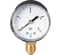 Manomètre type 116 diamètre 50mm 0 à 4 bars boitier ABS classe 2.5 sec raccord vertical 8x13 Réf 1162RV12D