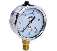 Manomètre type 216 diamètre 100mm 0 à 10 bars glycérine classe 1.6 raccord vertical 15x21 en laiton boitier inox Réf 216