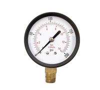 Manomètre utilitaire de 2-1/2 po, montage inférieur NPT de 1/4 po, boîtier en acier noir, 0-200 psi