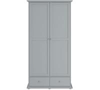 Armoire de chambre - MARGAUX - Gris galet- 2 portes + 2 tiroirs - Style charme - L104 x P53 x H202 cm