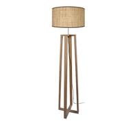 MANON-Lampadaire colonne bois naturel,aluminium Abat-jour: cylindre tissu beige 1 ampoule E27 inspiration nordique P40xD40xH155cm