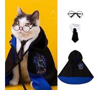 MANON ROSA Costume d'Halloween pour chien, robe de costumade de magicien avec cape de sorcière, nœud papillon et lunettes - Vêtements de fête pour animal domestique pour chiens de petite, moyenne et