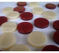 Manopoulos 30 Acrylic Backgammon Checkers - Chips Red & Ivory 1.4 inches