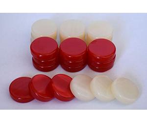 Manopoulos 30 Small Acrylic Backgammon Checkers - Chips Red & Ivory 1 inch