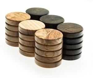 Manopoulos Carreaux de backgammon en bois d'olivier de luxe - Ensemble haut de gamme fait main en Grèce par des experts, adulte 14 +, grande taille 36 mm