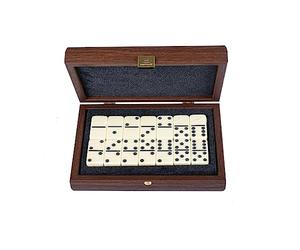 Manopoulos Dominoes Se - Ensemble de luxe fabriqué en Grèce par des experts - logé dans un étui en bois avec couvercle en noyer