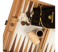 Manopoulos Ensemble de backgammon de luxe en cuir tricoté jaune moutarde (avec surface de jeu incrustée de cuir synthétique) à carreaux en acrylique - Ensemble haut de gamme fabriqué à la main en