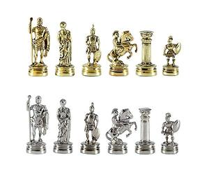 Manopoulos Greek Roman Army Small Chess Set - Brass&Nickel - Without Chess Board