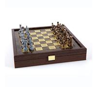 Manopoulos, Jeu d'échecs de l'armée romaine grecque - Bleu et cuivre - Boîte en bois - Plateau marron