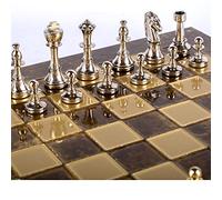 Manopoulos Jeu d'échecs Staunton classique en métal - Pions en laiton nickel - Échiquier marron - 2 joueurs - À partir de 16 ans