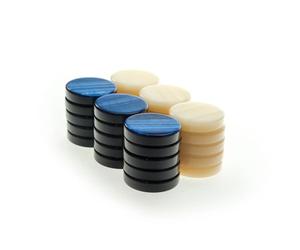 Manopoulos Lot de 30 pierres de backgammon en acrylique style nacre Bleu et blanc ivoire - Ensemble premium fait à la main en Grèce par des experts, taille moyenne 26 mm - Adultes, 14 ans et plus