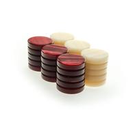 Manopoulos Lot de 30 pierres de backgammon en acrylique style nacre Rouge et blanc ivoire - Ensemble premium fait à la main en Grèce par des experts, taille moyenne 26 mm - Adultes, 14 ans et plus