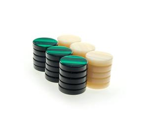 Manopoulos Lot de 30 pierres de backgammon en nacre de luxe Vert et blanc ivoire - Ensemble haut de gamme fabriqué à la main en Grèce par des experts, 36 mm - Adultes, 14 ans et plus