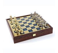 Manopoulos Minoan Period Brass-Nickel Chess Set - Wooden Case Blue Brass Board