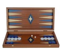 Manopoulos Traditional 15" Mahogany Backgammon Set - Blue White Checkers