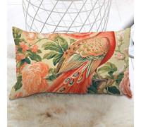 Manor - Housse de coussin rectangulaire motif oiseau de chinoiserie rose poudré - Motif hortensia et paon en corail - Décoration d'intérieur - 30,5 x 50,8 cm