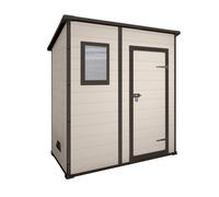 Manor Pent 6x4 - Abri jardin 183,5x200,5x111 cm 1 porte rangement outils effet bois rayé résine beige
