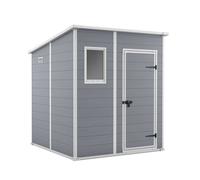 Manor Pent 6x6 - Abri jardin 183,5x200x185 cm 1 porte rangement outils effet bois rayé résine gris