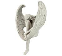 MANQILE L'ange angoissé à Longues Ailes Assis Statue résine Triste Ange Figure Cadeau commémoratif cimetière Statues Ange Qui pleure