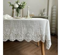 MANQILE Nappe en Coton brodée de Fleurs en Dentelle Blanche, Nappe de décoration pour fête de Mariage