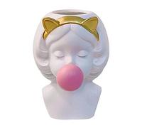 MANQILE Nordique Résine Tête Humaine Vase Doré Mignon Chat Femme Bubble Gum Vase Décoration Ménage Salon Fleur Arrangement Creative