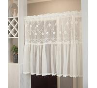 MANQILE Rideaux Transparents brodés avec Perles Rideaux de cantonnière Florale Blanche pour Cuisine Salle de Bain Balcon Dentelle Rideau de Porte Court