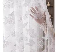 MANQILE Romantique Princesse Style Papillon et Rose Tulle Rideau Blanc Dentelle Voilage pour Salon Chambre Cuisine