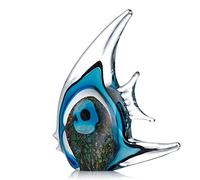 MANQILE Sculpture de Poisson Tropical à Rayures Bleues exquise Sculpture en Verre soufflé à la Bouche Décoration de la Maison Poisson en Verre Décoration intérieure de la Maison Artisanat