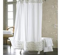 MANQILE Solide Dentelle Blanche Volants Rideau de Douche Mode Polyester imperméable Rideaux de Bain avec Crochets en Nickel pour décor de Salle de Bain