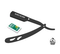 man's beard - Rasoir Shavette en acier noir Professionnel Manuel de Barbier Traditionnel Droit - Haut de Gamme - avec 5 lames