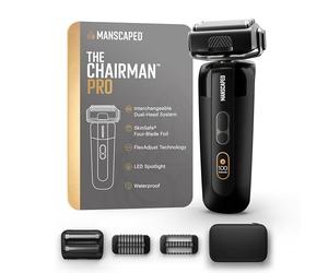 MANSCAPED® The Chairman™ PRO Men’s Foil Shaver - Two Interchangeable Blade Heads, SkinSafe® Four-Blade Foil & Stubble Trimmer, Face Shaver with USB-C & Wireless Compatible Charging, Travel Lock