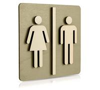 Manschin Laserdesign Plaque de WC en bois de noyer foncé - Pour homme et femme - Pictogramme - Gris mousse - 14 x 14 cm