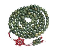 Mansiyuyee Collier de prière bouddhiste en bois de santal vert naturel 108 perles Mala pour la méditation ou le yoga, Grand, Bois, Pas de pierre précieuse