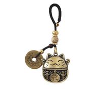 Mansiyuyee Porte-clés chat porte-bonheur Maneki Neko en laiton avec pièces de monnaie Feng Shui, statue de Maneki Neko et pompon porte-bonheur, cuivré, Medium