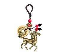 Mansiyuyee Porte-clés statue de cheval chinois en laiton avec 5 pièces Feng Shui, breloque animal du zodiaque porte-bonheur, cuivré