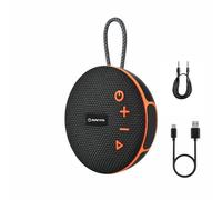 Manta Enceinte Bluetooth portable avec radio FM, fonction mains libres, TWS, microphone intégré, noir/orange, avec câble USB-C et câble audio 3,5 mm
