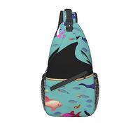 Manta Ray and Fish Manta Ray and Fish Chest Bag Sac à Dos à bandoulière en Diagonale pour Hommes et Femmes Voyage par Sac à Dos Multifonctionnel pour Sports de Plein air