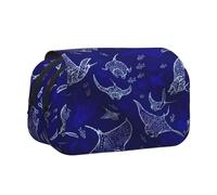 Manta Ray and Fish Print Trousse à crayons portable pour cosmétiques et produits de toilette multi-usages Grande capacité Utilisation quotidienne