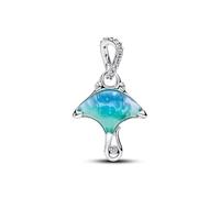 Pandora Dangle Manta en argent sterling – zircon clair, nacre biorésine blanche, émail, Murano bleu