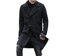 Manteau 3/4 long en laine pour homme - Coupe ajustée - Col à revers - Coupe ajustée - Trenchcoat décontracté - Pour l'hiver - Coupe ajustée
