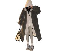 Manteau à capuche double couche en fausse laine d'agneau, long à capuche en polaire avec boutons, veste à capuche en laine d'agneau, gris, L