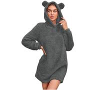 Manteau à capuche doublé en polaire pour femme - Manteau moelleux double face Kawaii - Manteau d'hiver sans manches avec capuche grande taille - Manteau long coupe-vent avec poches, gris, XL