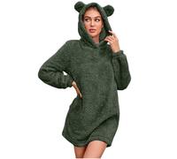 Manteau à capuche doublé en polaire pour femme - Manteau moelleux double face Kawaii - Manteau d'hiver sans manches avec capuche grande taille - Manteau long coupe-vent avec poches, Vert, M