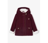 Manteau à capuche fille drap de laine doublé sherpa bordeaux 4A