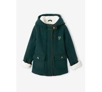 Manteau à capuche fille drap de laine doublé sherpa vert foncé 6A